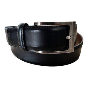 MAGNANNI Square Genuine Leather Belt Black Spain Silver Buckle Style 1278 Sz 32
